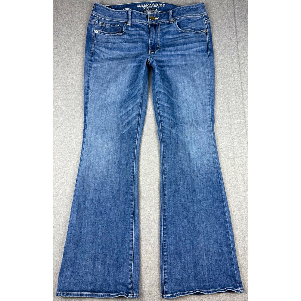 American Eagle Womens 14 Regular Kick Boot Jeans Super Stretch Blue Denim AEO